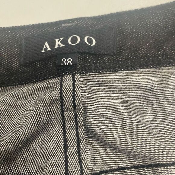 AKOO Men’s Button Fly Dark Wash Distressed Jeans Size 38X32 Reinforced Knee Blac - Picture 11 of 12